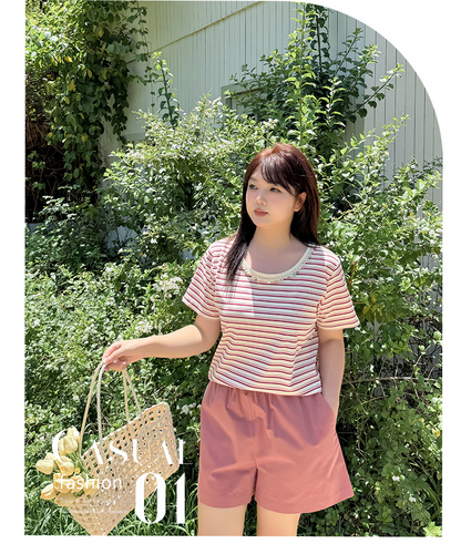 大きいサイズ レディース カジュアル無地コットンショートパンツ全4色 LL 3L 4L 5L