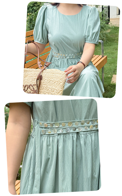 大きいサイズ レディース ラウンドネックダブルベルトカジュアルワンピース LL 3L 4L 5L