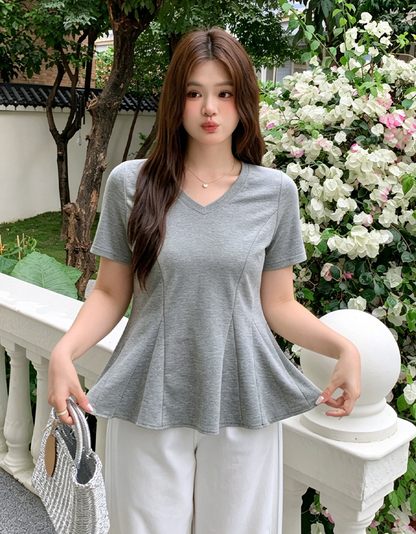 大きいサイズ レディース Vネックフィッシュテールカットソー（3色） LL 3L 4L 5L