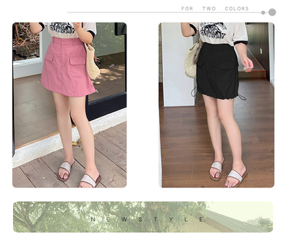 大きいサイズ レディース ドローストリング付きワークウェアスタイルミニスカート LL 3L 4L 5L