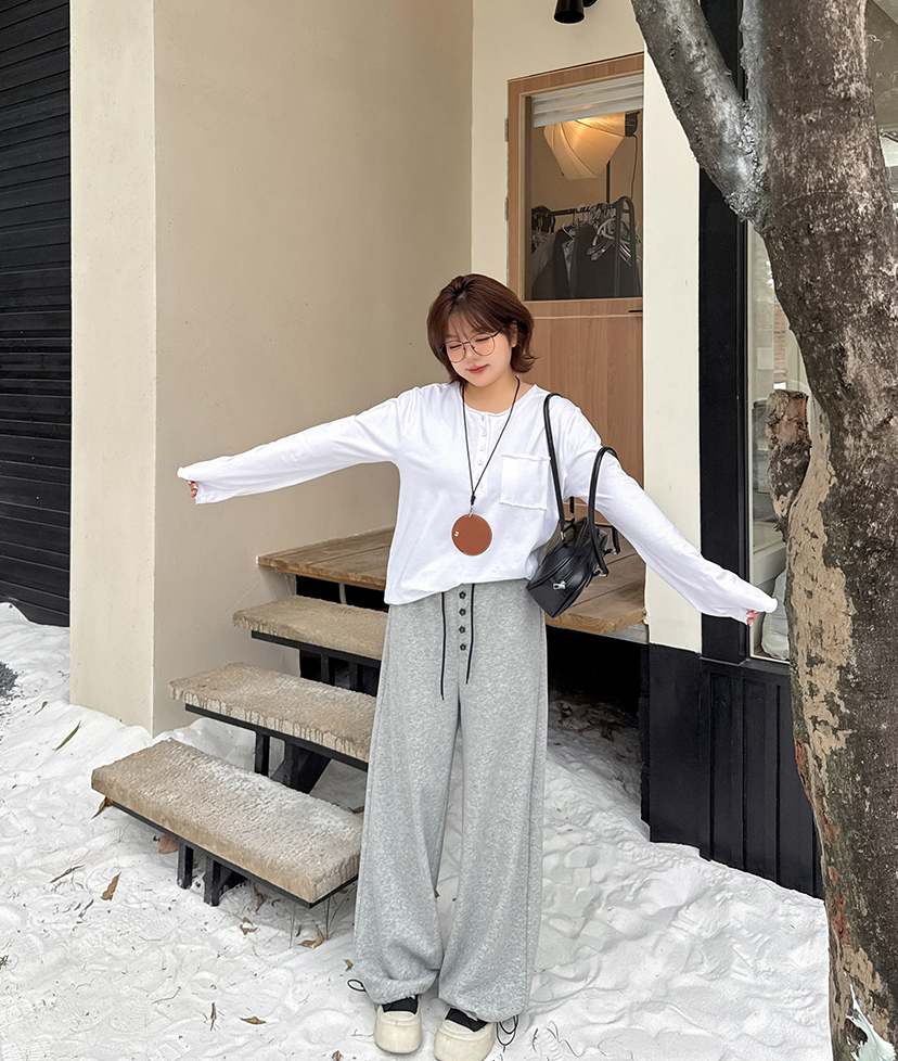 大きいサイズ レディース フラワーボタン付きフリース裏地スウェットパンツ LL 3L 4L 5L