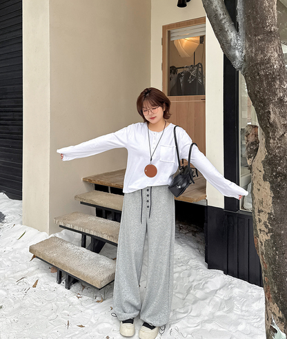 大きいサイズ レディース フラワーボタン付きフリース裏地スウェットパンツ LL 3L 4L 5L