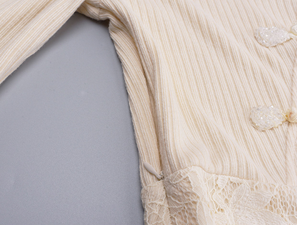 大きいサイズ レディース レース切替えVネックニットワンピース LL 3L 4L 5L