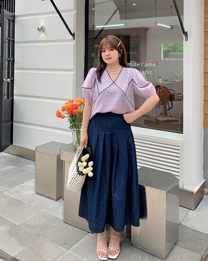 大きいサイズ レディース フレンチVネック水玉模様シースルートップス LL 3L 4L 5L