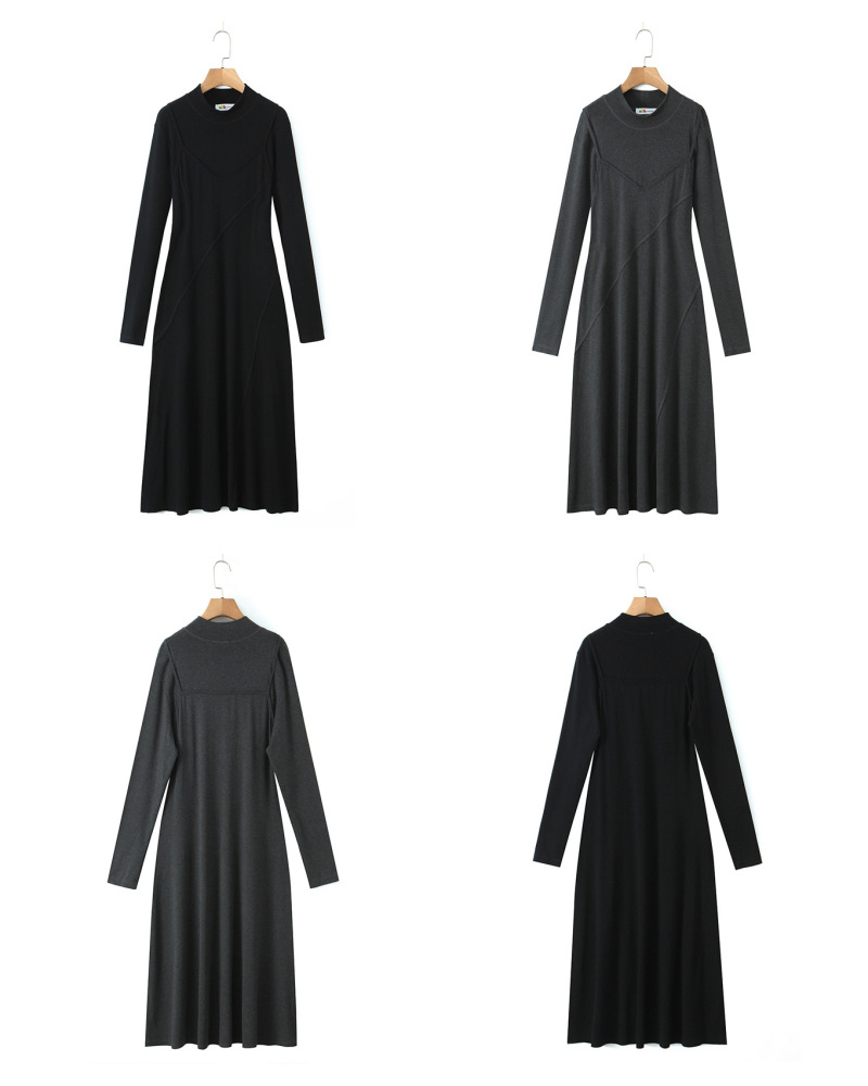 大きいサイズ レディース セミハイネックニットフェイクツーピースワンピース LL 3L 4L 5L