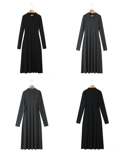 大きいサイズ レディース セミハイネックニットフェイクツーピースワンピース LL 3L 4L 5L