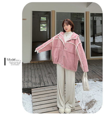 大きいサイズ レディース パイピングデザインボアフリースジャケット 3L 4L 5L