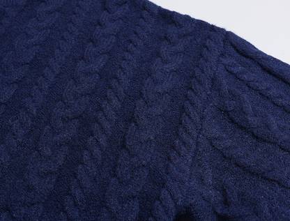 大きいサイズ レディース ラウンドネックケーブル編みカレッジスタイルセーター LL 3L 4L