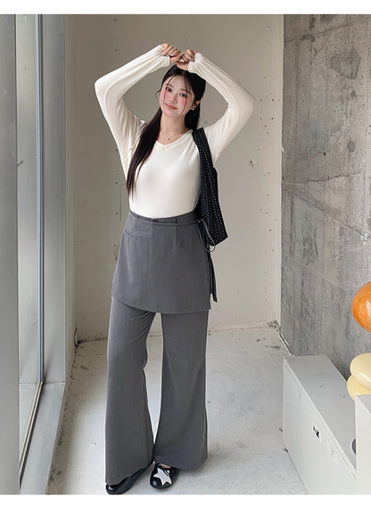 大きいサイズ レディース ラップスカート付きハイウエストフレアパンツ LL 3L 4L 5L