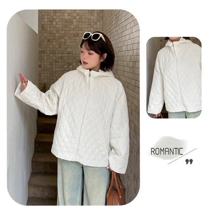 大きいサイズ レディース 軽量フード付きラメクロスステッチキルティングジャケット 3L 4L 5L