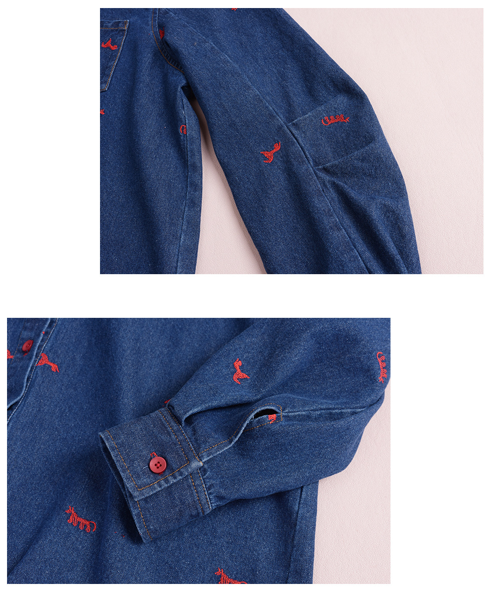 大きいサイズ レディース ポニー刺繍カジュアルウォッシュデニムシャツ 3L 4L 5L