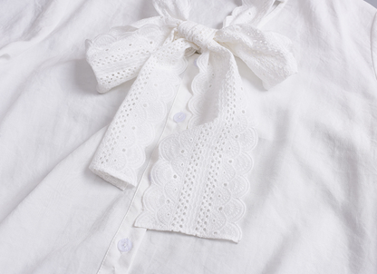 大きいサイズ レディース レースリボンフレンチホワイトブラウス LL 3L 4L 5L