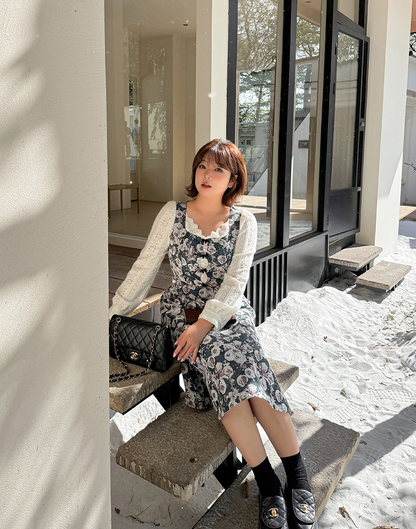 大きいサイズ レディース フレンチレースジャカードパッチワーク花柄ワンピース LL 3L 4L 5L