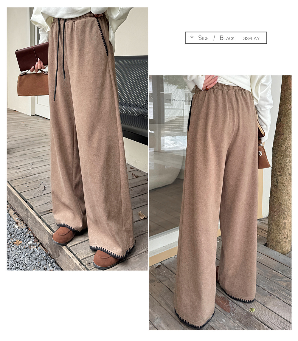 大きいサイズ レディース コントラストステッチウール風ワイドレッグパンツ LL 3L 4L 5L
