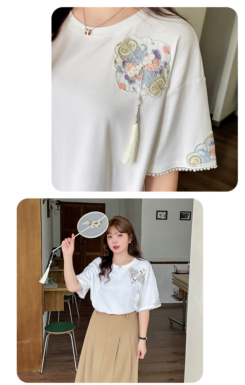 大きいサイズ レディース 刺繍入りレトロスタイルのBIGTシャツ LL 3L 4L 5L