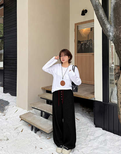 大きいサイズ レディース フラワーボタン付きフリース裏地スウェットパンツ LL 3L 4L 5L