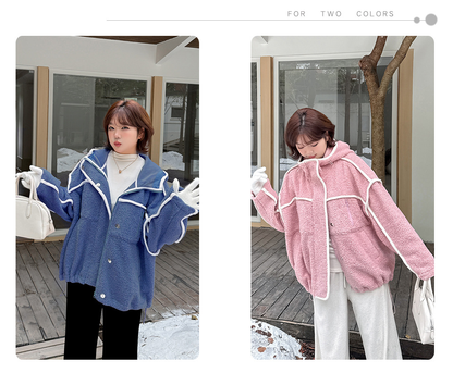 大きいサイズ レディース パイピングデザインボアフリースジャケット 3L 4L 5L