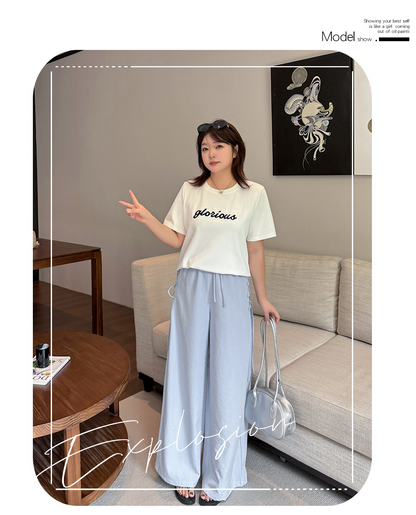 大きいサイズ レディース リネンライクサイドリボンイージーワイドパンツ LL 3L 4L 5L