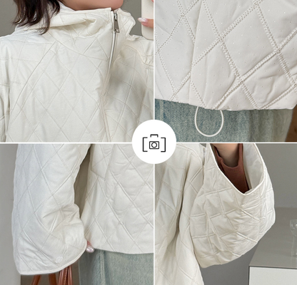 大きいサイズ レディース 軽量フード付きラメクロスステッチキルティングジャケット 3L 4L 5L