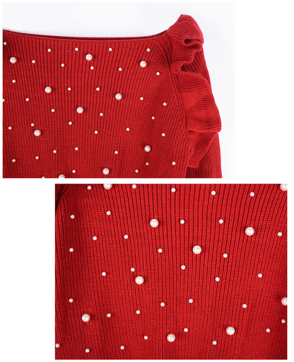 大きいサイズ レディース ビーズフリルオフショルダーニットセーター LL 3L 4L 5L