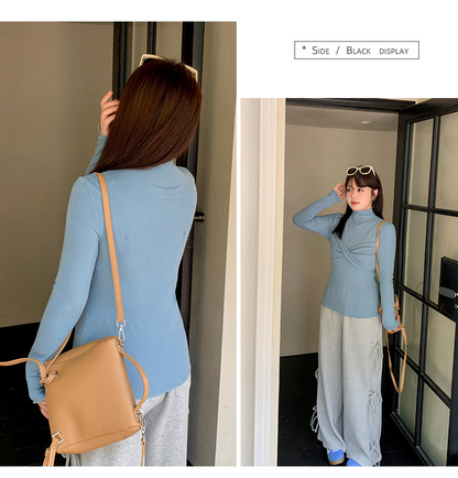 大きいサイズ レディース 韓国風ツイストデザインボトミングシャツ LL 3L 4L 5L