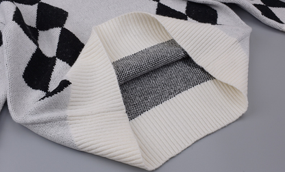 大きいサイズ レディース ラウンドネックレトロ小花ダイヤ柄プルオーバーセーター LL 3L 4L