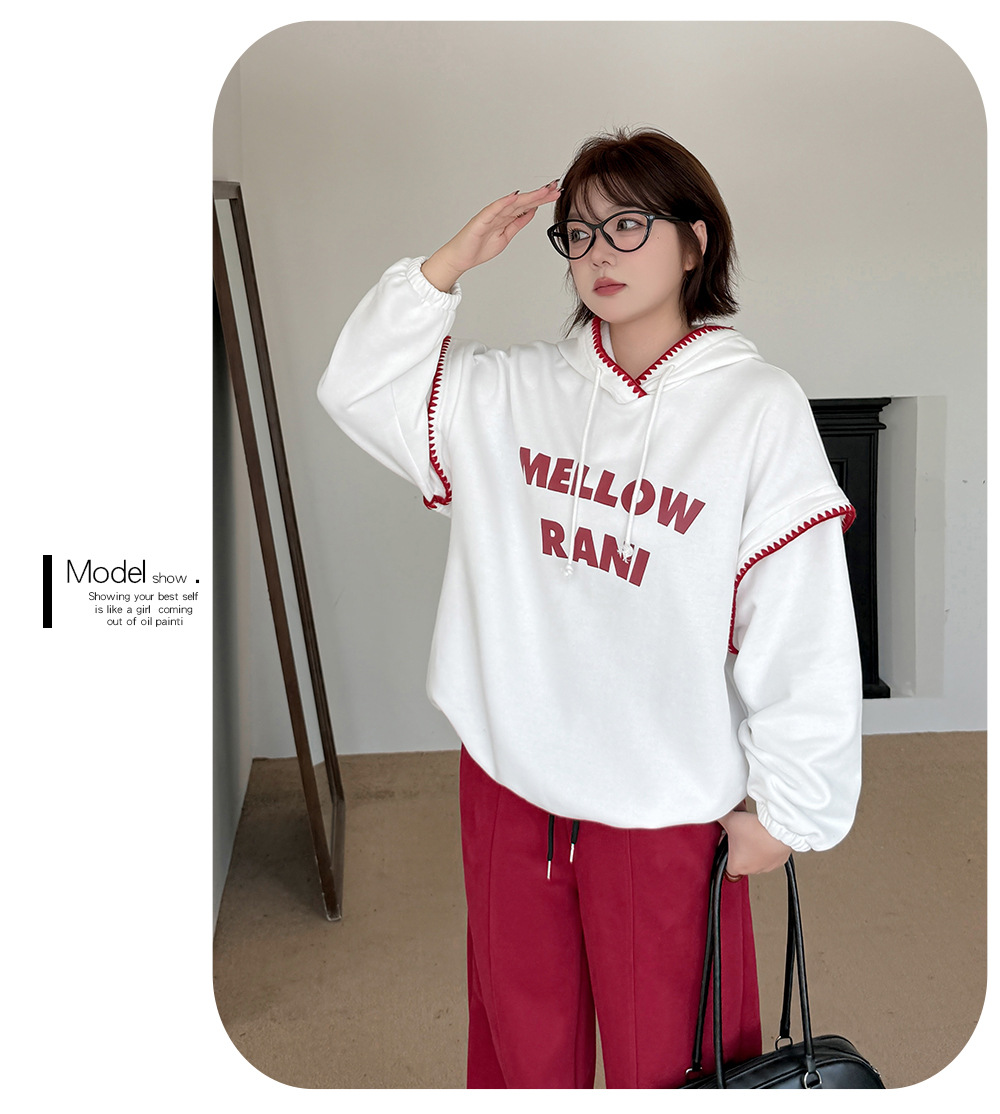 大きいサイズ レディース フード付きコントラストステッチスウェットシャツパーカー LL 3L 4L 5L