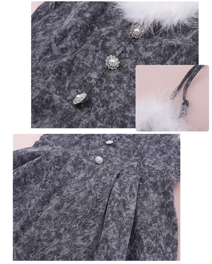 大きいサイズ レディース  ファーベルベットスリップワンピースヴィンテージプリント LL 3L 4L 5L