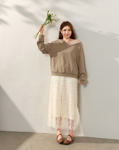 大きいサイズ レディース レース肩見せトップス＆刺繍レースロングスカート(別売り) LL 3L 4L 5L 6L