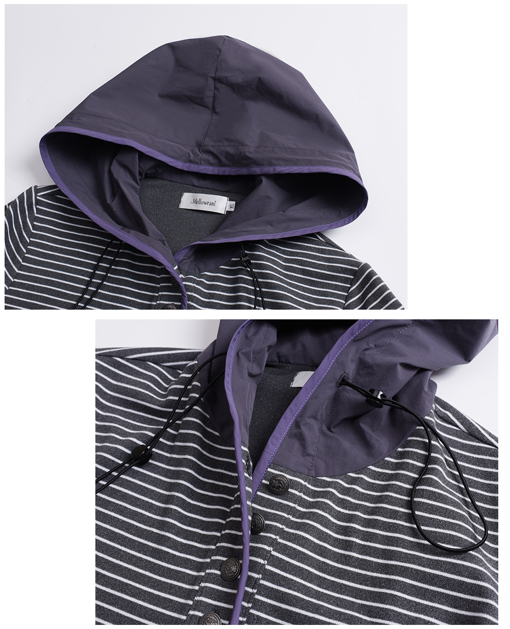 大きいサイズ レディース フード付きストライプ柄ベースレイヤーフリースシャツ LL 3L 4L 5L