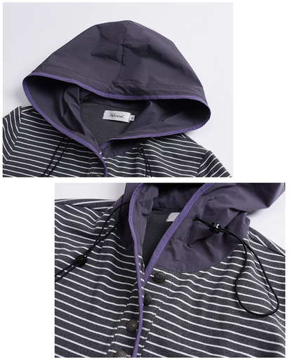 大きいサイズ レディース フード付きストライプ柄ベースレイヤーフリースシャツ LL 3L 4L 5L