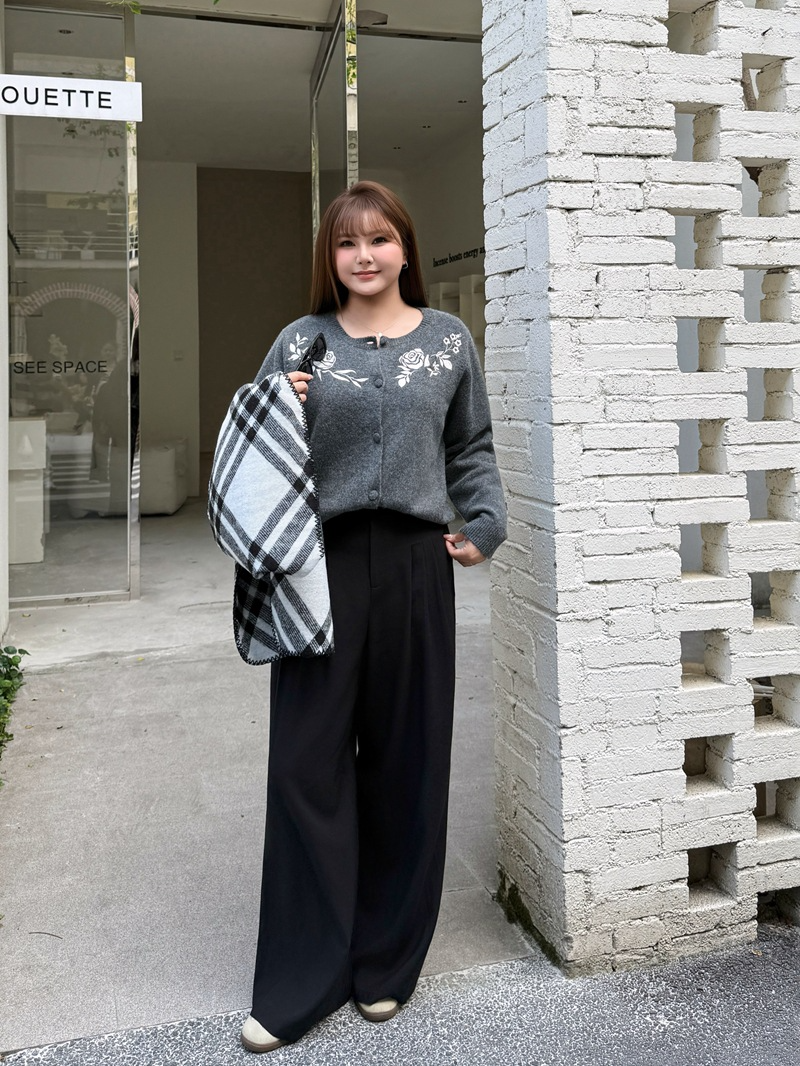 大きいサイズ レディース 花柄刺繍入りゆったりカーディガンセーター LL 3L 4L 5L