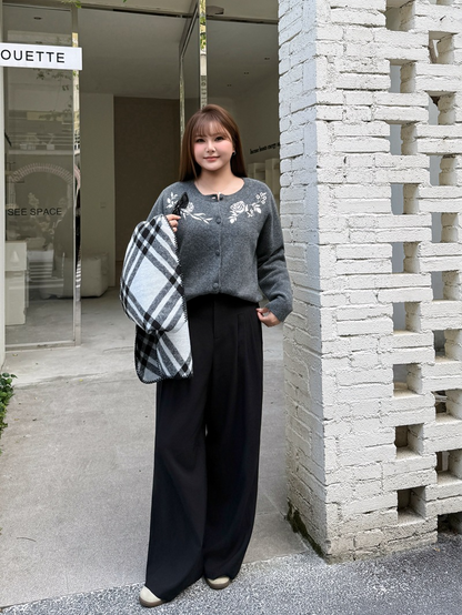 大きいサイズ レディース 花柄刺繍入りゆったりカーディガンセーター LL 3L 4L 5L