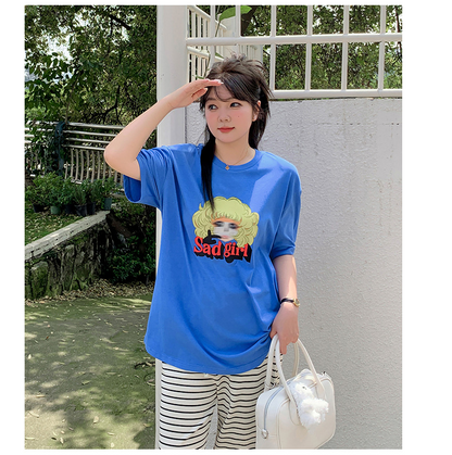 大きいサイズ レディース カートゥーンプリントルーズウエイト半袖Tシャツ LL 3L 4L 5L