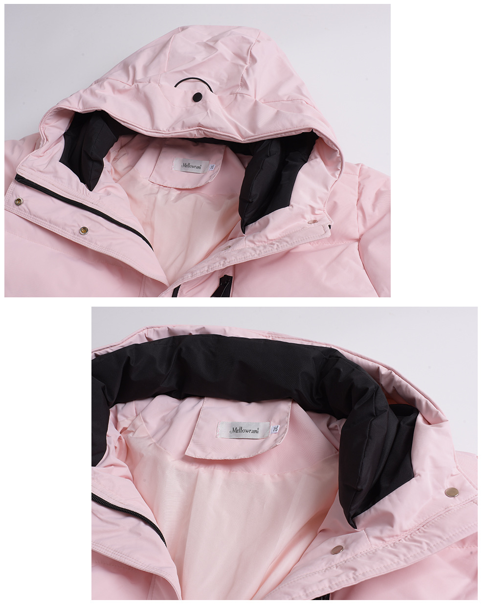 大きいサイズ レディース フード付きロゴ刺繍ワッペンミドル丈ダックダウンジャケット LL 3L