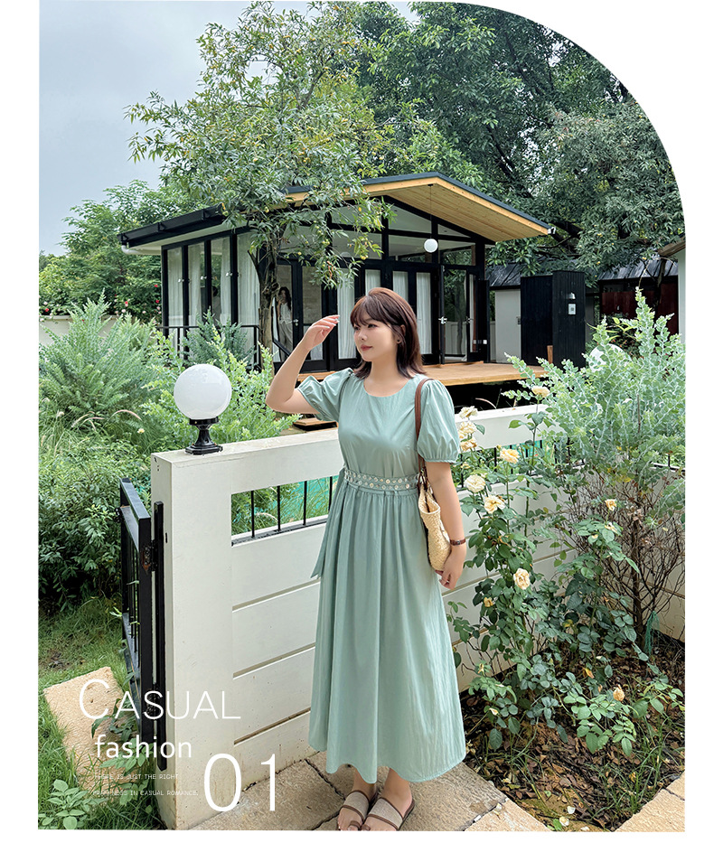 大きいサイズ レディース ラウンドネックダブルベルトカジュアルワンピース LL 3L 4L 5L