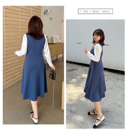 大きいサイズ レディース リボン付きスクエアネックドッキングワンピース LL 3L 4L 5L