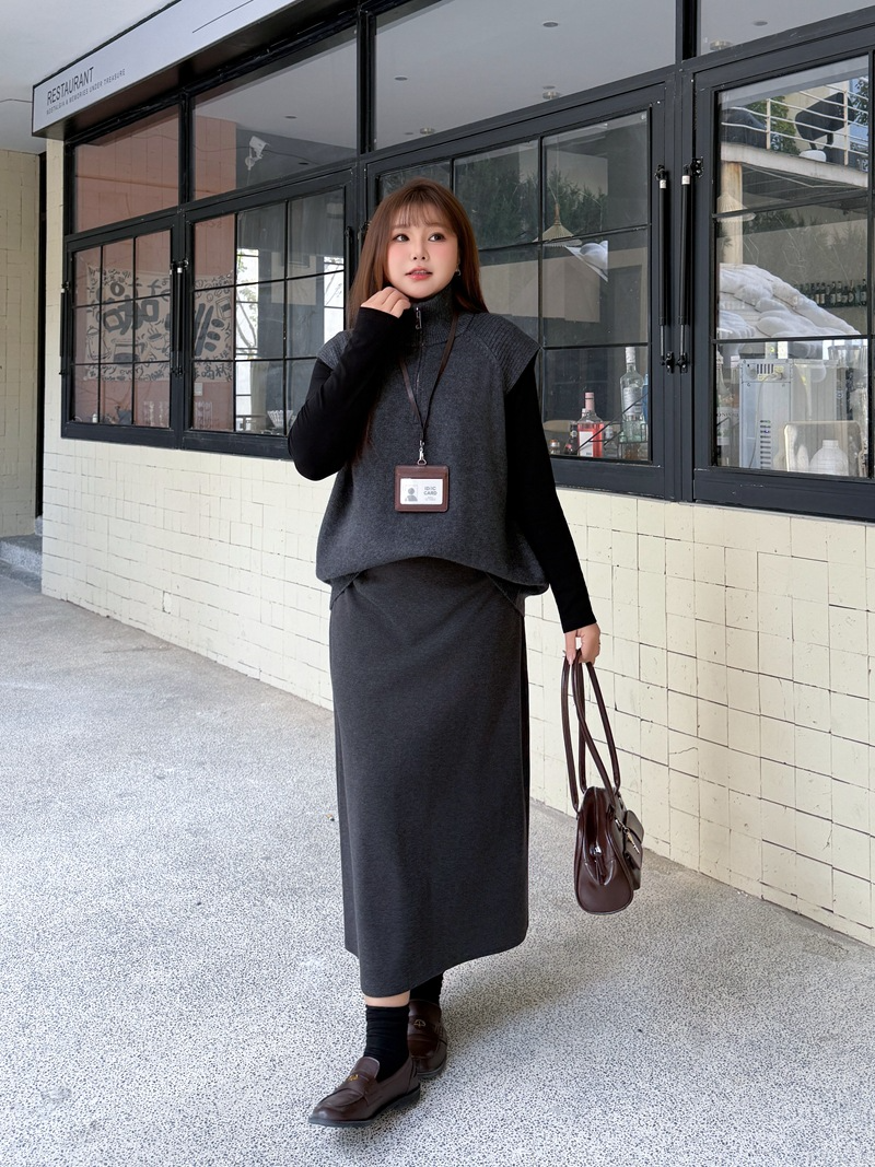 大きいサイズ レディース セットアップ（ニットベスト+ブラックシャツ+スカート別売）LL 3L 4L 5L