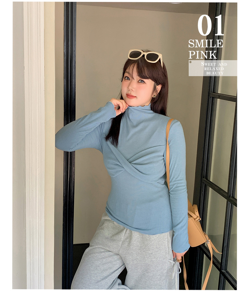 大きいサイズ レディース 韓国風ツイストデザインボトミングシャツ LL 3L 4L 5L