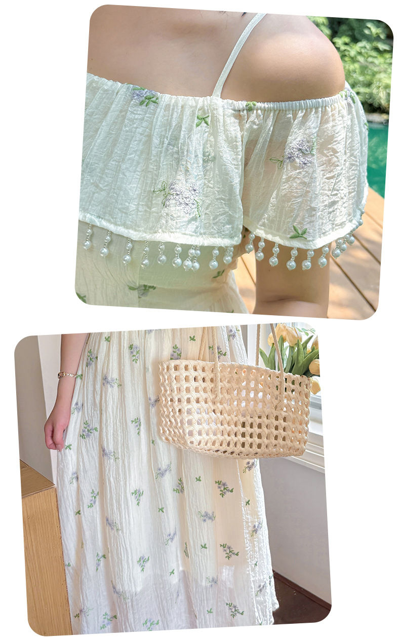 大きいサイズ レディース ビーズ刺繍オフショルダーサスペンダーワンピース LL 3L 4L 5L