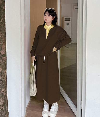 大きいサイズ レディース カジュアルセットアップ（フェイクツーピースシャツ+スカート） LL 3L 4L 5L