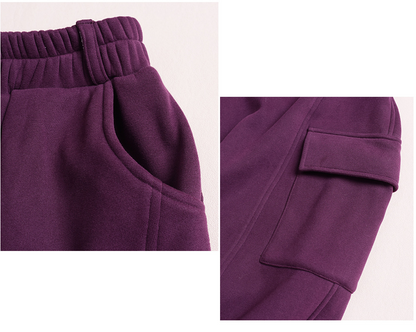 大きいサイズ レディース ニットフリース裏地ワイドレッグカーゴパンツ LL 3L 4L 5L