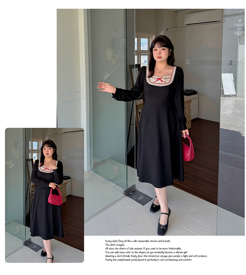 大きいサイズ レディース スクエアネックリボンレースワンピース LL 3L 4L 5L