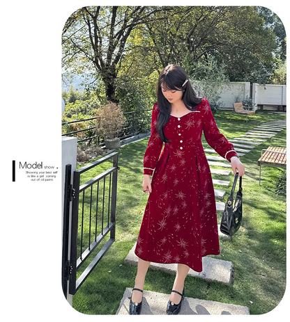 大きいサイズ レディース ビーズ花火柄ベルベットフレンチワンピース LL 3L 4L 5L