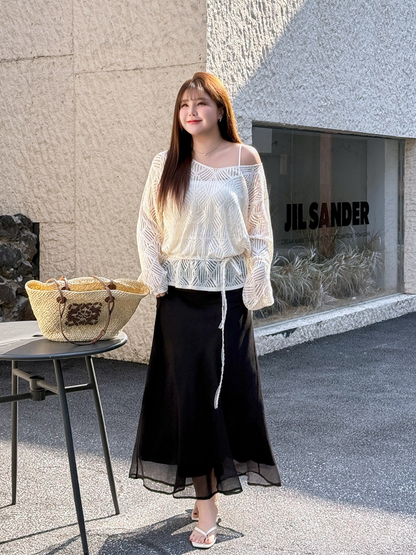 大きいサイズ レディース セットアップ（透かし編みニット＋ダブルレイヤーマキシスカート(別売)） LL 3L 4L 5L