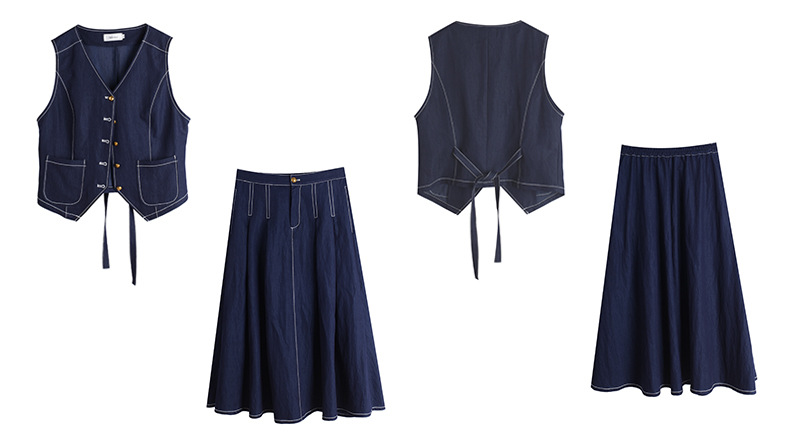 大きいサイズ レディース ネイビーブルーデニムツーピース（ベスト＋スカート） LL 3L 4L 5L