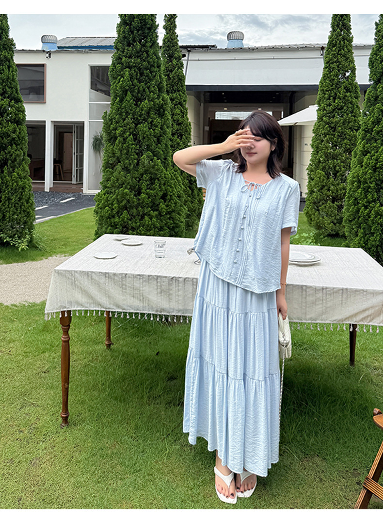 大きいサイズ レディース ナチュラルリボンネックティアードセットアップ LL 3L 4L 5L