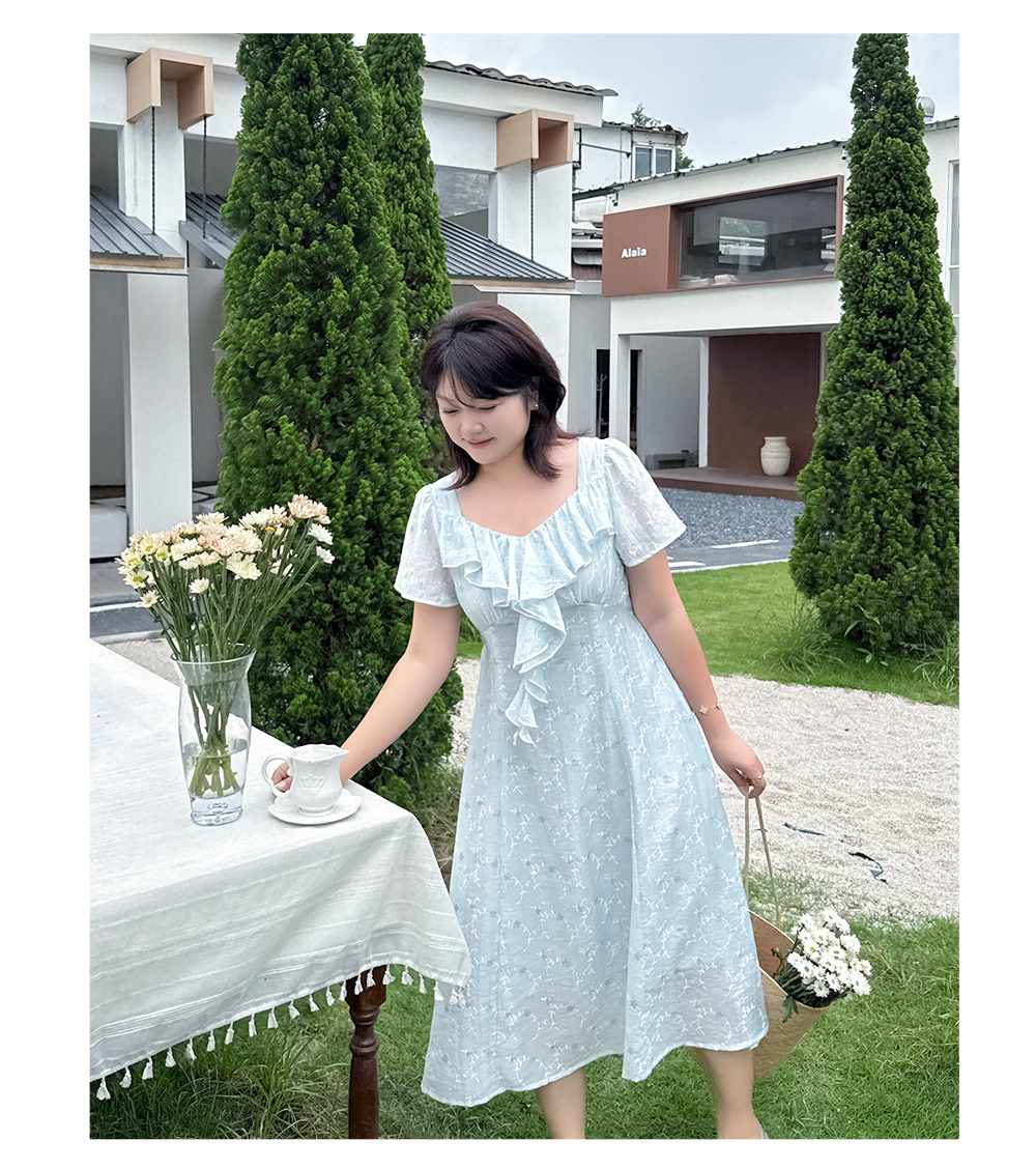 大きいサイズ レディース シアーフレンチフリルフラワーワンピース LL 3L 4L 5L