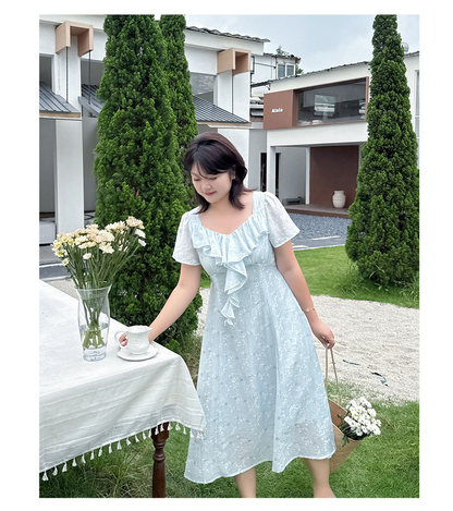 大きいサイズ レディース シアーフレンチフリルフラワーワンピース LL 3L 4L 5L