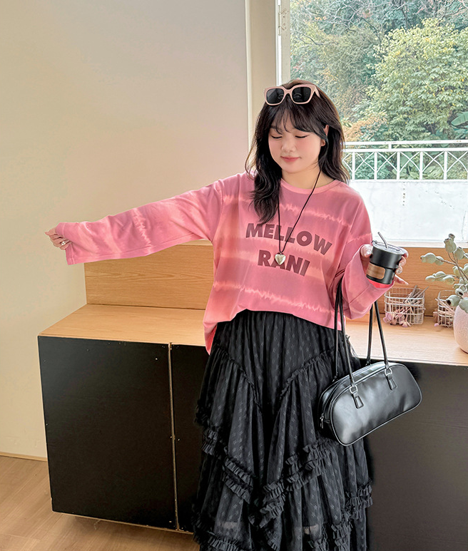 大きいサイズ レディース ワイドストライプグラデーションプリントニットロングTシャツ LL 3L 4L 5L